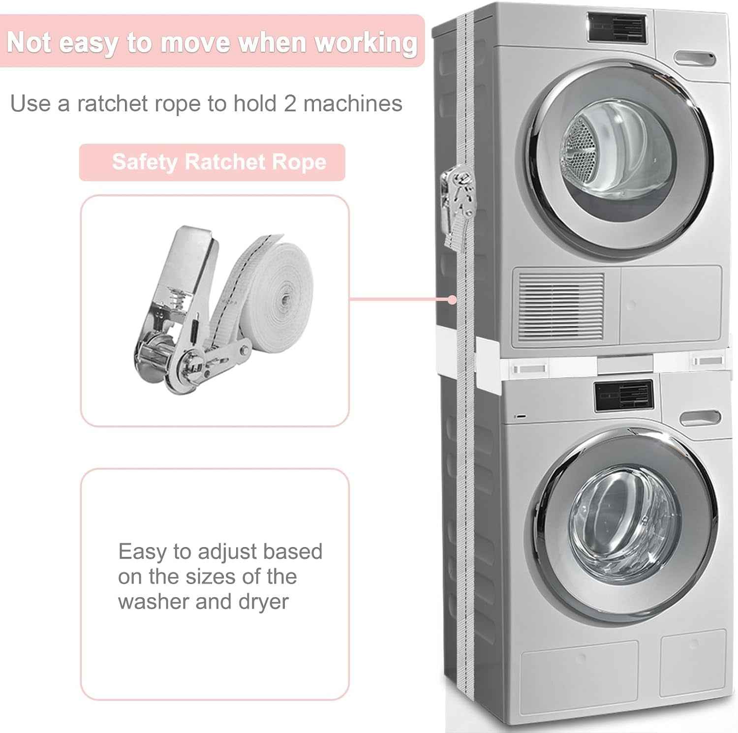 Kit De Superposition Universel, Avec 4 Tiges Télescopiques | Universel Cadre Intermédiaire Pour Lave-Linge Et Sèche-Linge Avec Corde À Cliquet, Taille Réglable（46-66Cm）