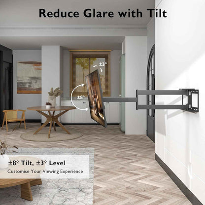 Support Mural TV À Extra Longue, 32-75 Pouces, Portée 1040 Mm | Charge Maximale 60 Kg, VESA Max 600X400 Mm, Pivotement, Inclinaison Et Rotation, Écrans Plats Ou Incurvés