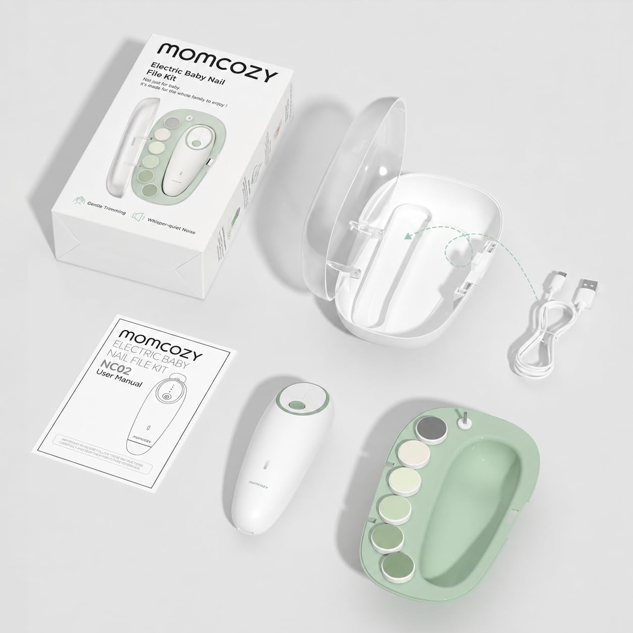 Lime Ongles Électrique Bébé, Sécurité, Faible Bruit, Lumière, Vert | Rechargeable, 7 Remplacements, Nouveau-Né, Enfants, Soins, Voyage, Cadeau