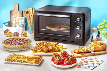 Four Électrique À Chaleur Tournante 60 L, 7 Modes De Cuisson, Tournebroche, Thermostat Réglable Jusqu’À 240 °C, Timer 120 Minutes, 2 Grilles Réversibles, Optimo, Noir OX495810