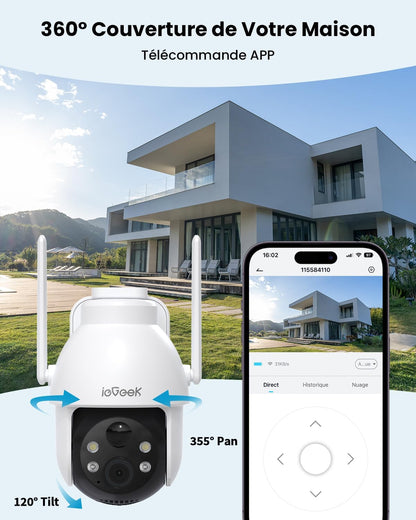 2K (3MP) Camera Surveillance Wifi Exterieure Sans Fil Solaire | Détection Humaine IA, Nocturne Couleur, Recharge Faible Luminosité, Installation Facile, Wifi 6, Sans Abonnement, 2 Pièces