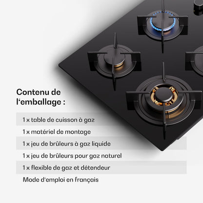 Klarstein Tables De Cuisson À Gaz, Plaque De Cuisson Gaz À 4 Brûleurs, Table De Encastrable À 4 Feux De 8800W, Cuisiniere Gaziniere Avec Brûleurs En Acier Inoxydable, Cuisinières GPL