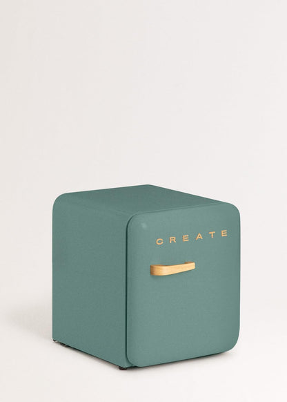 Retro Fridge 50 WOOD - Réfrigérateur Vert Sauge Poignée Bois / 85 W, Mini Bar, Une Étagère, Design Rétro, 50 Cm, Deux Étagères, Capacité De 48 L, Économie D'Énergie, 50 X 44 X 49,8 Cm
