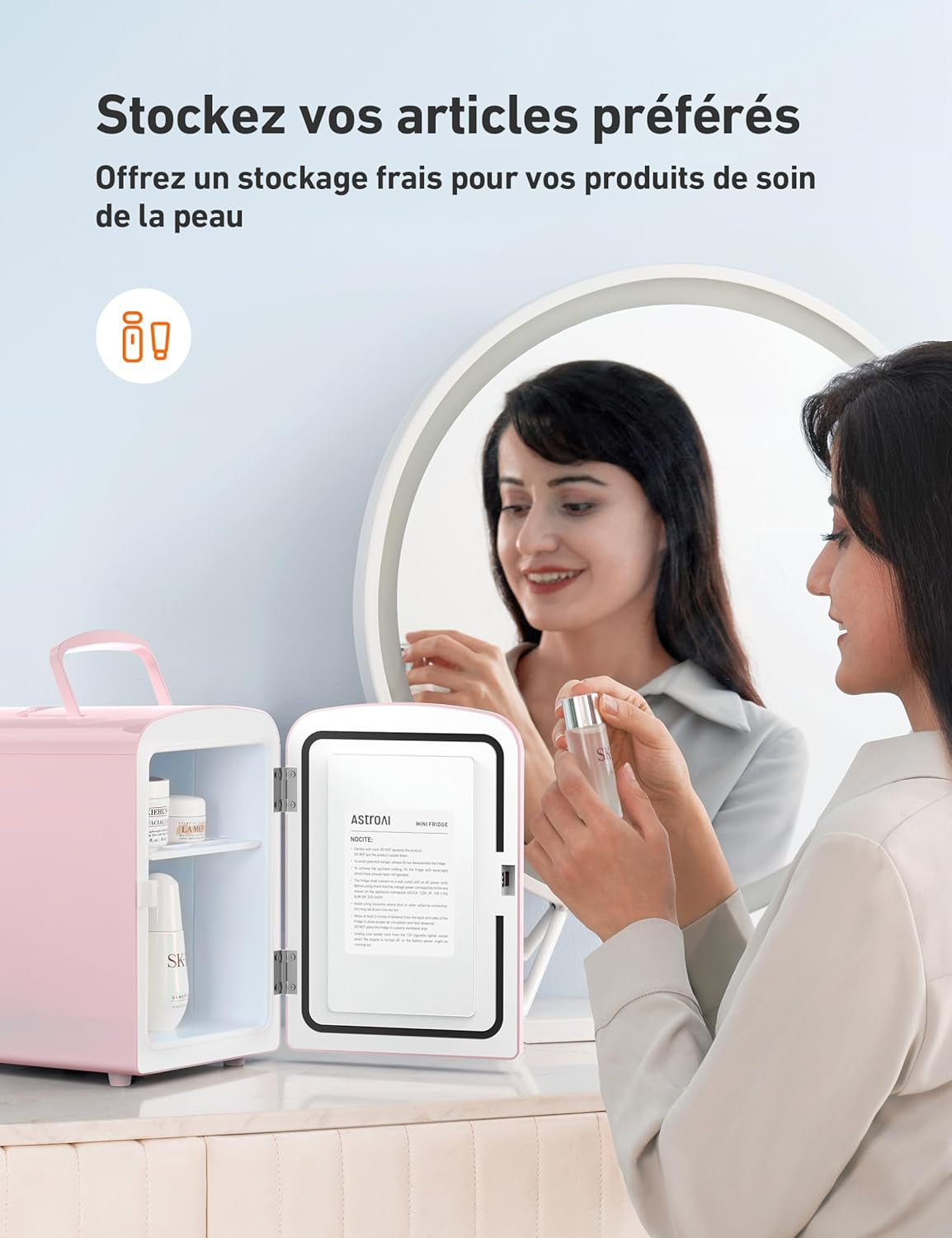 Mini Frigo De Chambre, 4 Litres / 6 Canettes 330Ml, 12V/220V, Petit Frigo Cosmetique, Mini Réfrigérateur Voiture Portable, Glacière Électrique, Fonction Chaud/Froid (Rose)