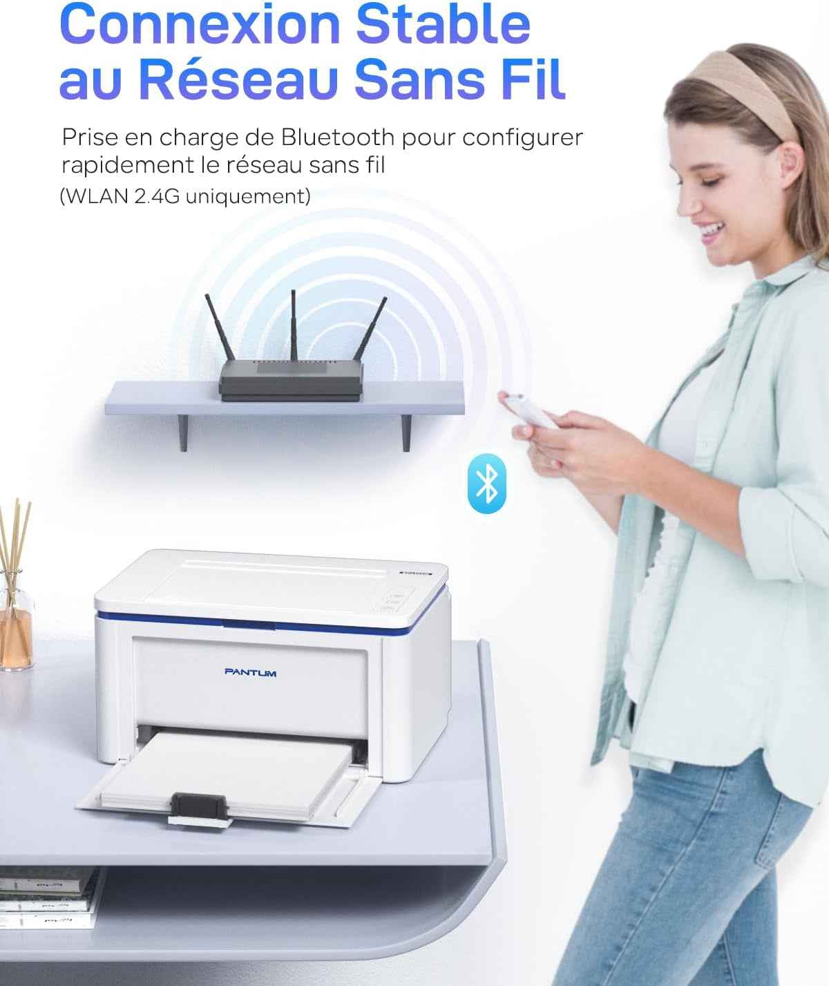 BP2309W Imprimante Laser Noir Et Blanc, Impression Manuelle Recto-Verso, 20 Pages/Minute, Wifi Usb,Airprint Mopria APP, Fonction Unique A4
