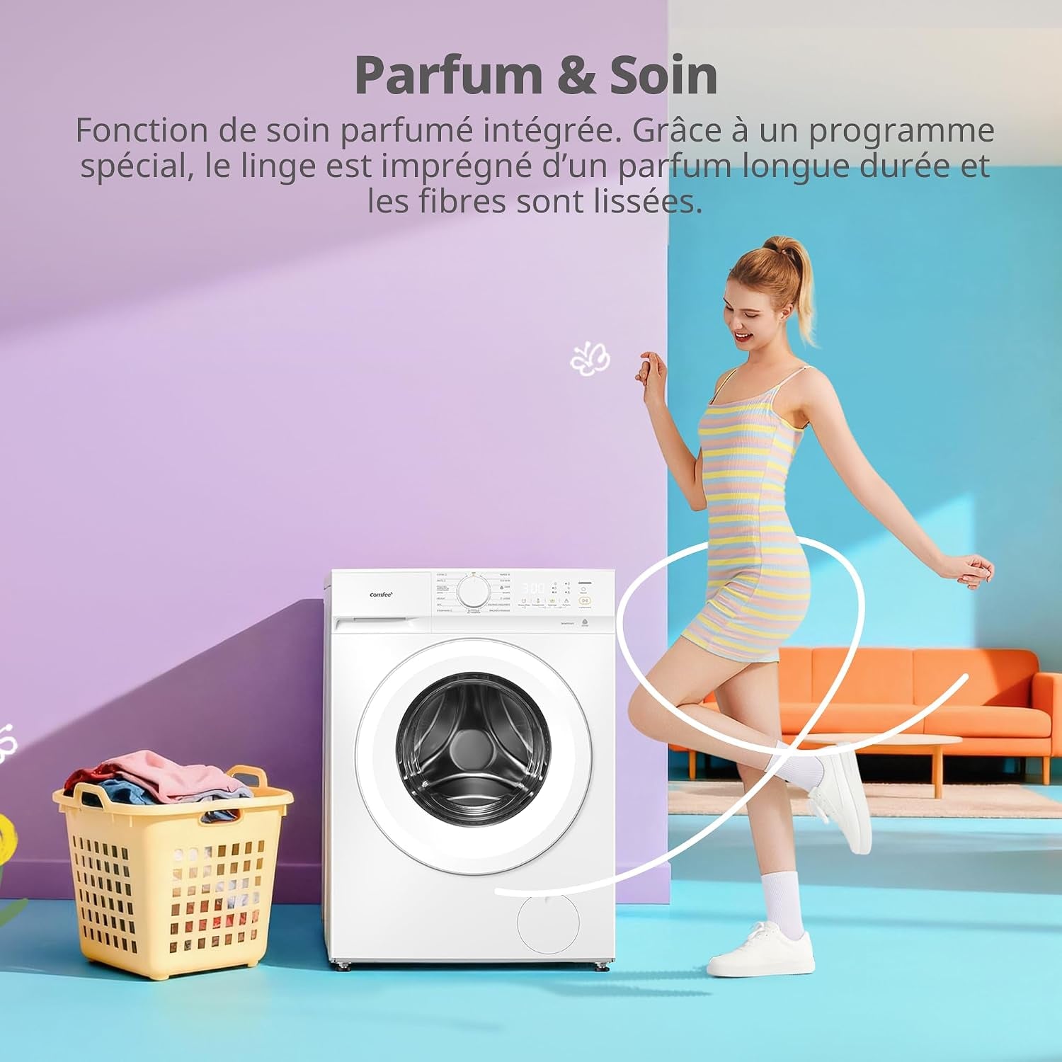 ' Machine À Laver 8KG Classe A-10% 1400RPM Smart Wash CF08EWP05W | Steam Wash, Woolmark, Élimination Des Poils D'Animaux, Rapide 15', Sports, Nettoyage Du Tambour, Parfum+
