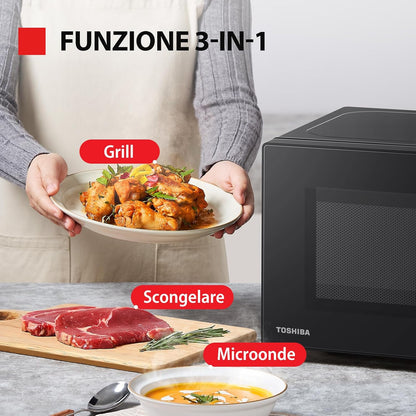 MW2-MG20P(BK) 3-En-1 Four Micro-Ondes Grill Combiné, 20 L, 5 Niveaux De Puissance Réglables, Minuteur, 800 W, Grill 1000 W, Noir