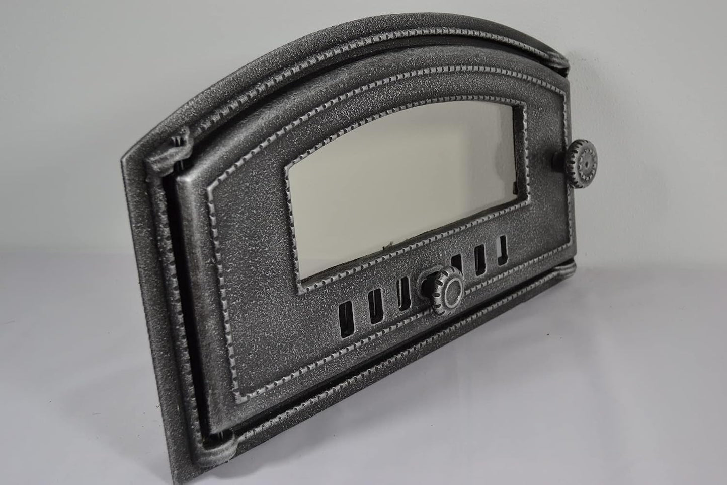 Porte De Four En Fonte Avec Vitre En Verre Résistant À La Chaleur, Ouverture Vers La Gauche, Porte De Four À Pizza, Four À Pain, 48,5 X 6,5 X 27,5 Cm, Peinture Semi-Circulaire Et Argent Vieilli