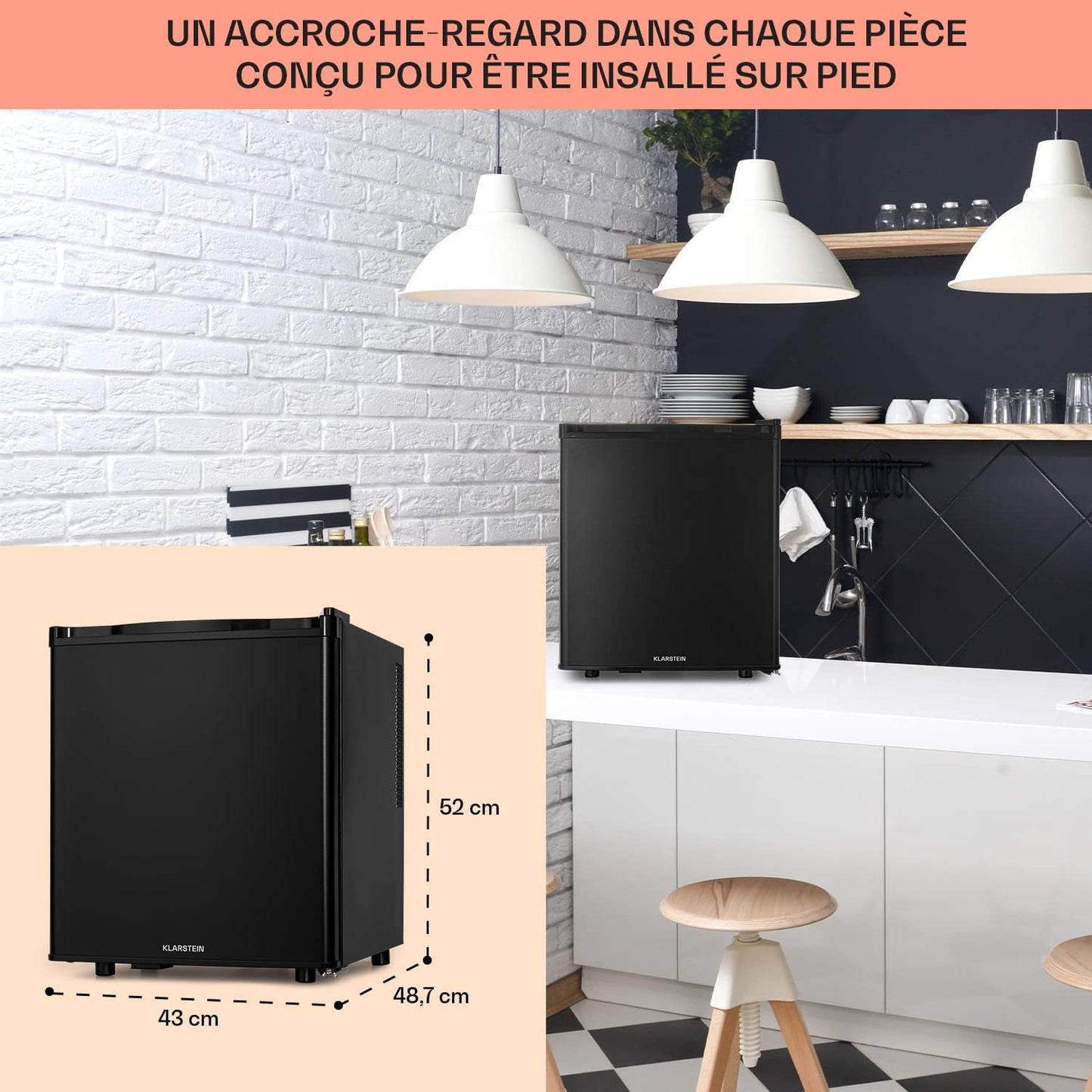 Mini Frigo De Chambre De 45L Pour Boissons Et Bieres, Petit Frigo Silencieux, Mini Bar Intérieur/Ext, Petit Refrigerateur Camping, Stockage De Vins, Cosmetique, Étagères Réglables, 6-18°C