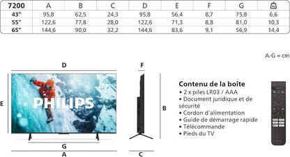 Philips 55PUS7200 4K LED Smart TV - Écran 55 Pouces Avec Plateforme Pixel Precise Ultra HD, Titan OS Et Son Dolby Atmos - Compatible Alexa Et Assistant Vocal Google