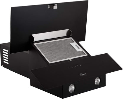 Hotte À Poser  GCH D 268.8 BL + Filtre À Charbon, Hotte De Cuisine 80 Cm, Verre Noir, 1000M³/H, Télécommande, Hotte Murale