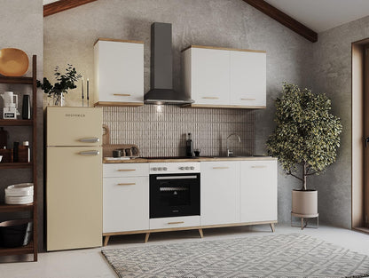 Respekta Réfrigérateur Rétro Avec Congélateur Haut / 145 X 54 Cm / 213 L / Pieds Réglables En Hauteur / Mode Hiver / Fonction Congélation Rapide / KS144VC / En Creme