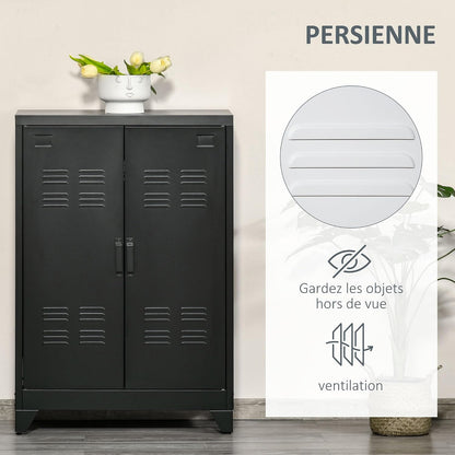 Armoire De Bureau À 3 Niveaux Métallique Noir | Meuble De Rangement Bureau, 2 Portes, Étagères Réglables, Armoire À Dossiers, Pour Domicile, Garage