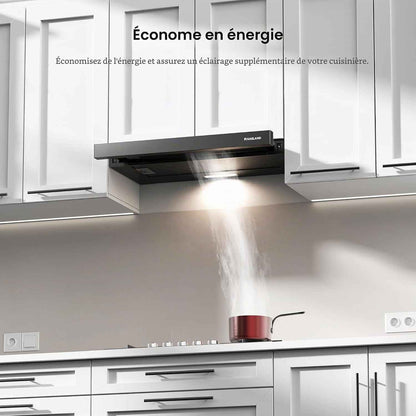 BR60BP Hotte Aspirante 60 Cm Umluft, Hotte Intégrée À Écran Plat 335 M³/H, Hotte Abstrait À Extraction À Plat Noire Avec Filtre À Charbon Actif CF132