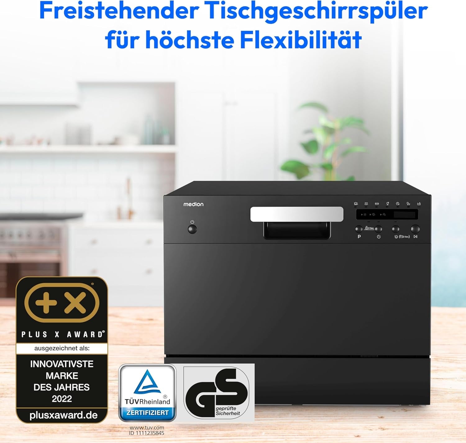 Lave-Vaisselle De Table (Capacité 6 Couverts, 7 Programmes De Nettoyage, Affichage LED, 47 Db, MD37496) Noir