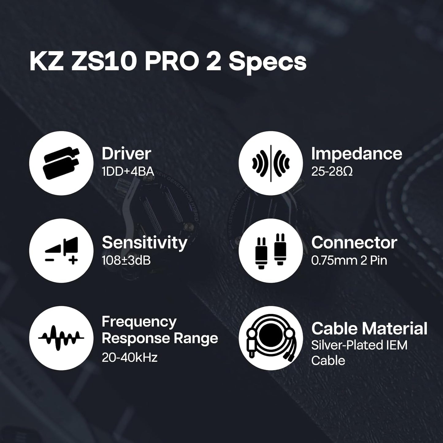 KZ ZS10 Pro 2 in Ear Monitor Écouteurs Filaires Hybrides 1DD+4BA | Avec Commutateur De Réglage À 4 Niveaux, Écouteurs De Jeu Croisés À 3 Voies (Sans Microphone, Noir)