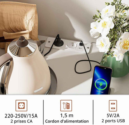 Meuble Micro-Ondes Buffet Avec Prise Armoire De Cuisine Avec 1 Tiroir 1 Grand Casier Et Bandeau Lumineux LED Meuble Buffet 60X40X123Cm Pour Salle À Manger, Cuisine, Salon Blanc