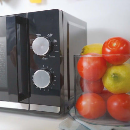Moderna CMG20TNMB Four Micro-Ondes 700 W 20L , Fonction Gril, Fonction Décongélation, 20 Litres, Plateau Tournant 24,5Cm, Noir & Silver