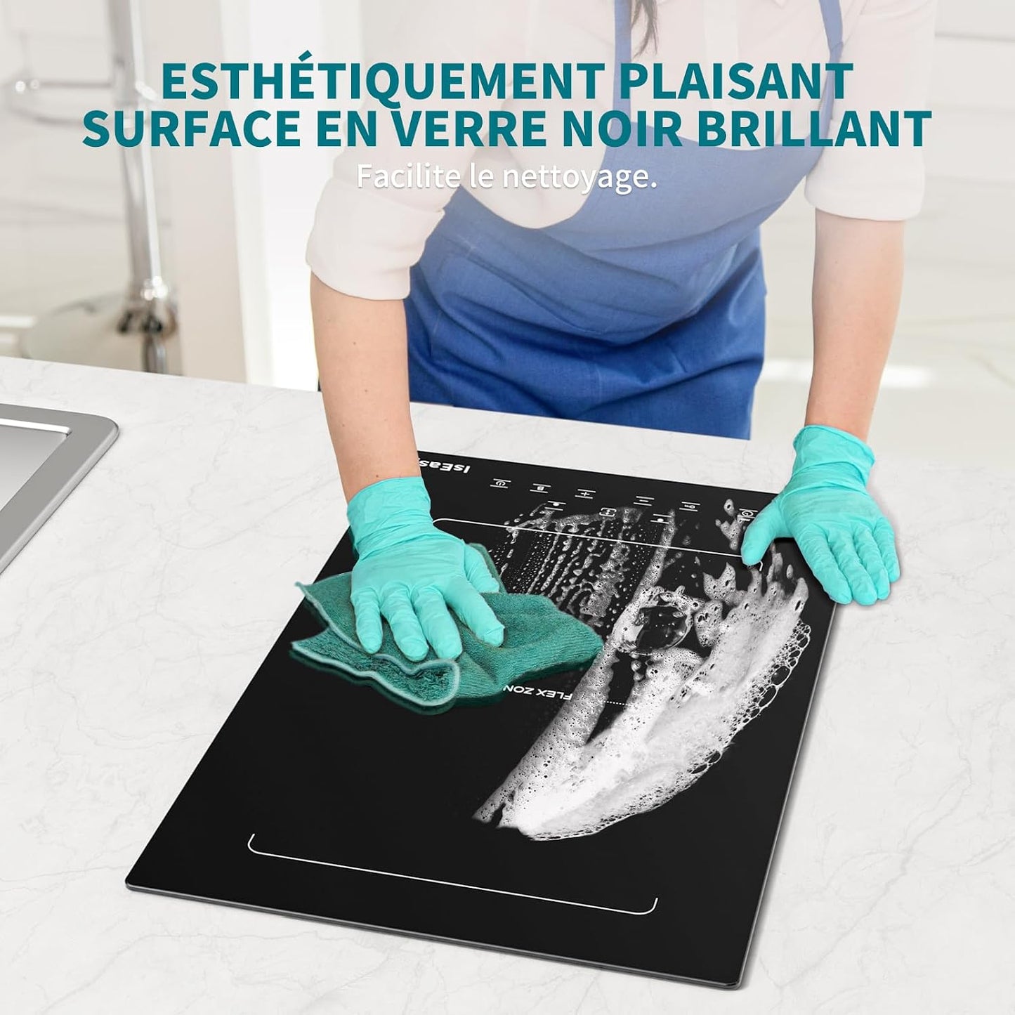 Plaque Induction 2 Feux Encastrable,  Table De Cuisson Electrique 3400W, 2 Boosters, Minuterie, Zones Flexibles, Arrêt Auto, Verrou Enfants, Noir