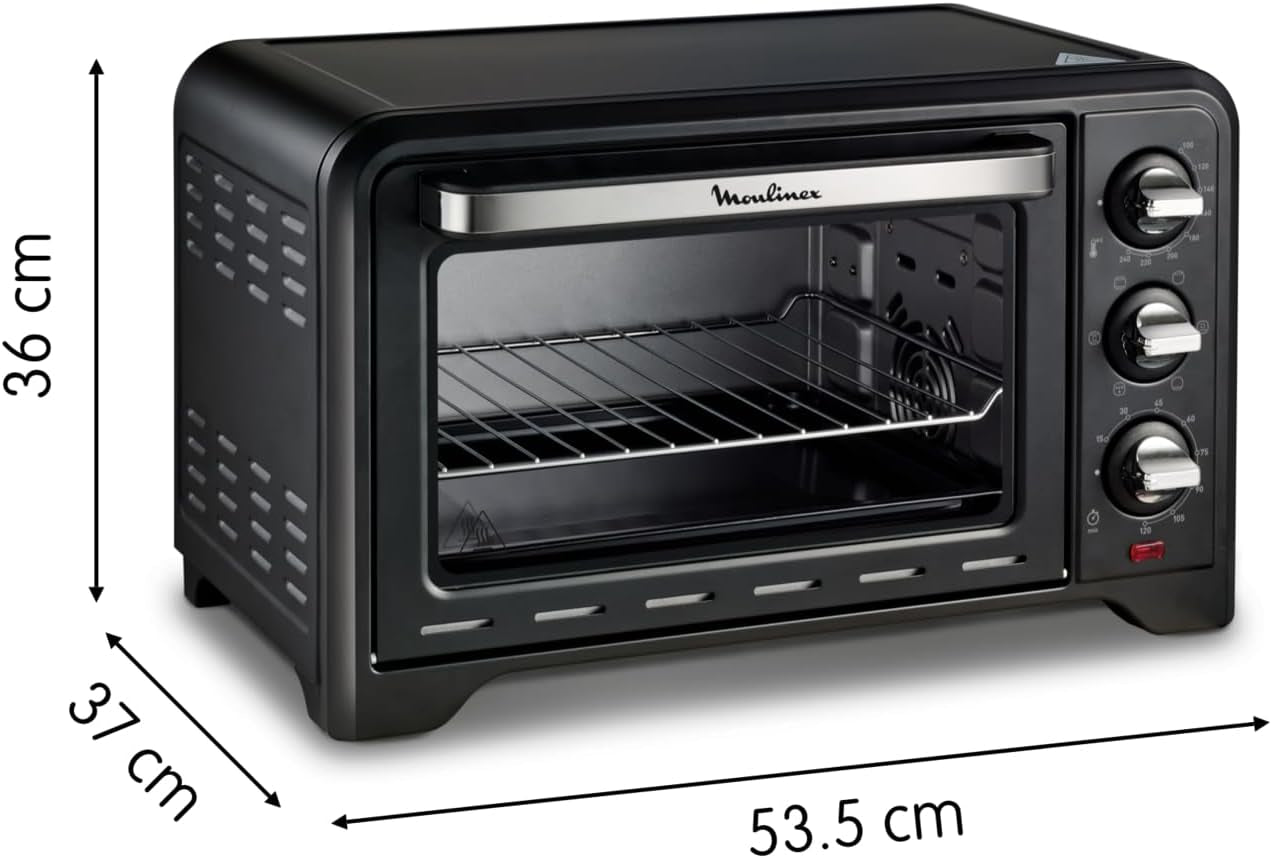 Four Électrique Posable 19 L, Compact, Chaleur Tournante, 6 Modes De Cuisson, Thermostat Réglable Jusqu’À 240°C, Minuteur 120 Min, Grille Réversible, Lèche Frites, Optimo Noir OX444810