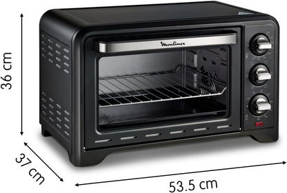 Four Électrique Posable 19 L, Compact, Chaleur Tournante, 6 Modes De Cuisson, Thermostat Réglable Jusqu’À 240°C, Minuteur 120 Min, Grille Réversible, Lèche Frites, Optimo Noir OX444810