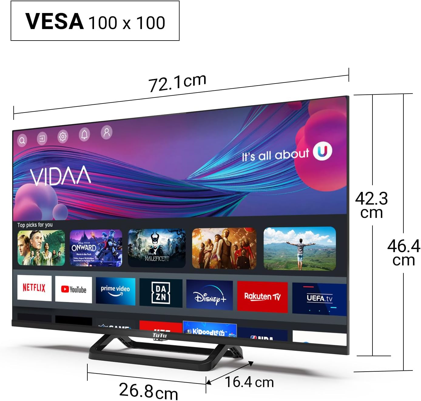 TUV32FN1B Smart TV 32 Pouces (80 Cm), Full HD Sans Bord Connectée Télévision Avec Wifi, Bluetooth, App Store, Airplay, Triple Tuner (DVB-T/T2, DVB-C, DVB-S/S2), Molotov Et Plus