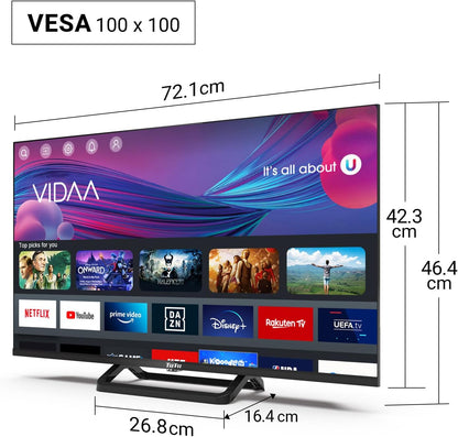 TUV32FN1B Smart TV 32 Pouces (80 Cm), Full HD Sans Bord Connectée Télévision Avec Wifi, Bluetooth, App Store, Airplay, Triple Tuner (DVB-T/T2, DVB-C, DVB-S/S2), Molotov Et Plus