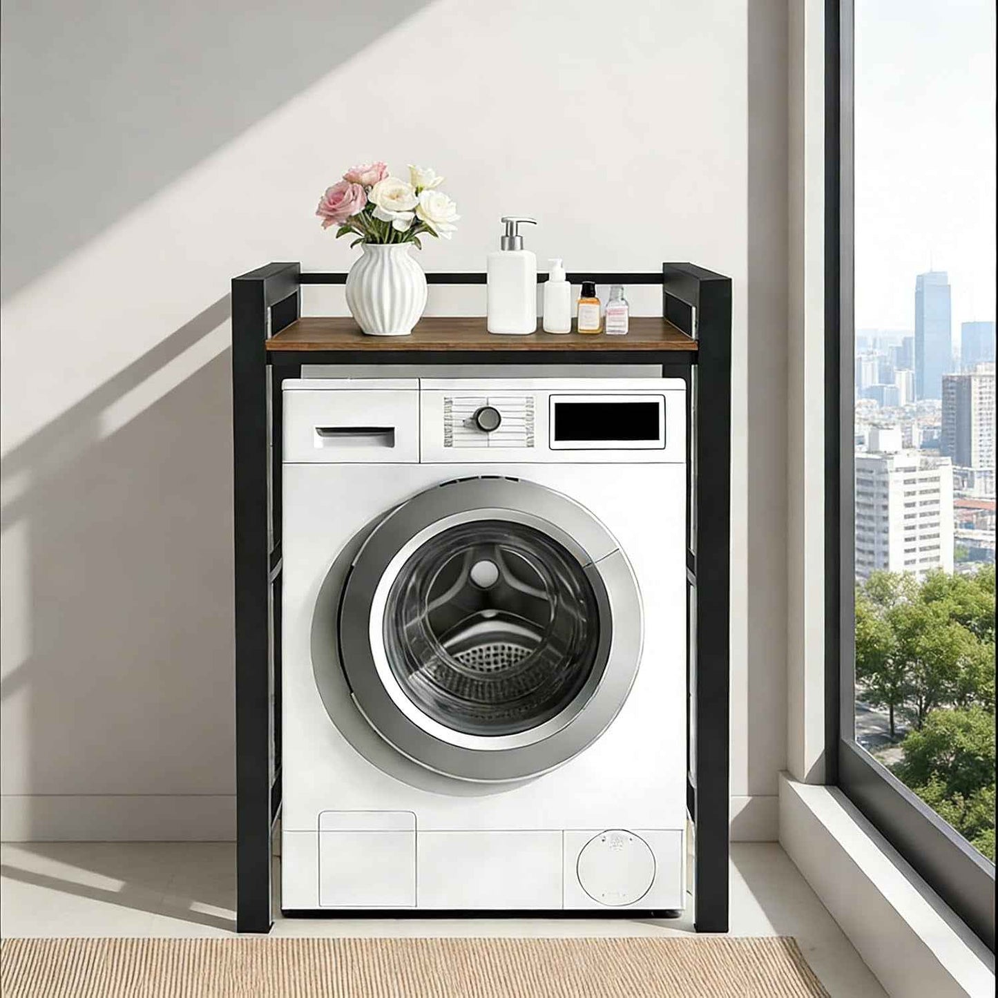 Étagère Machine À Laver, Rangement Machine a Laver Avec 3 Hauteurs Réglables, Capacité De Charge 350 Kg, Meuble De Rangement Machine a Laver Et Sèche-Linge, 75 X 67 X 105 Cm (Noir)