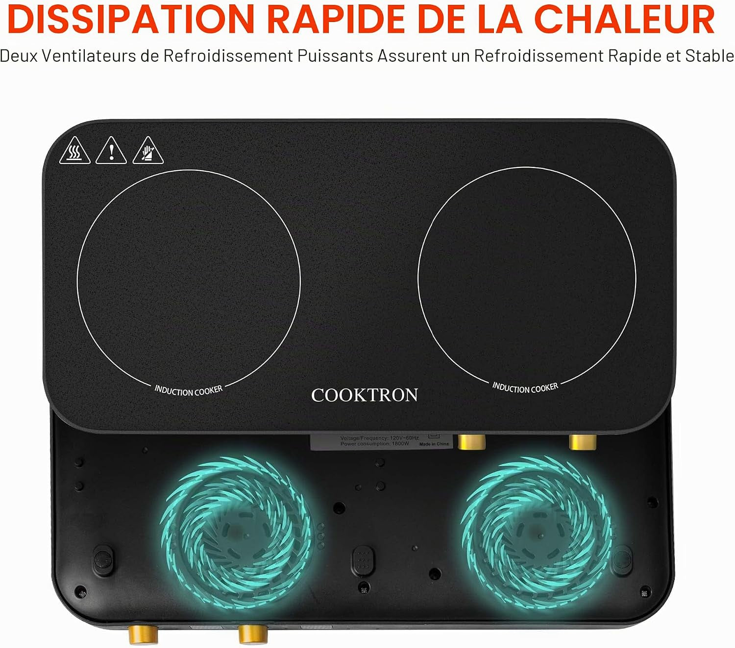 Double Plaque De Cuisson À Induction Avec Poêle En Fonte Amovible Antiadhésive 1800 W 2 Brûleurs Portable Avec Capteur Tactile 9 Niveaux De Puissance, Minuterie De 99 Min, Convient Pour
