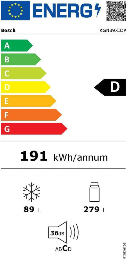Elettrodomestici KGN39XIDP Série 4, Réfrigérateur Combi Sans Installation, 203 X 60 Cm, Acier Inoxydable, Nettoyage Facile