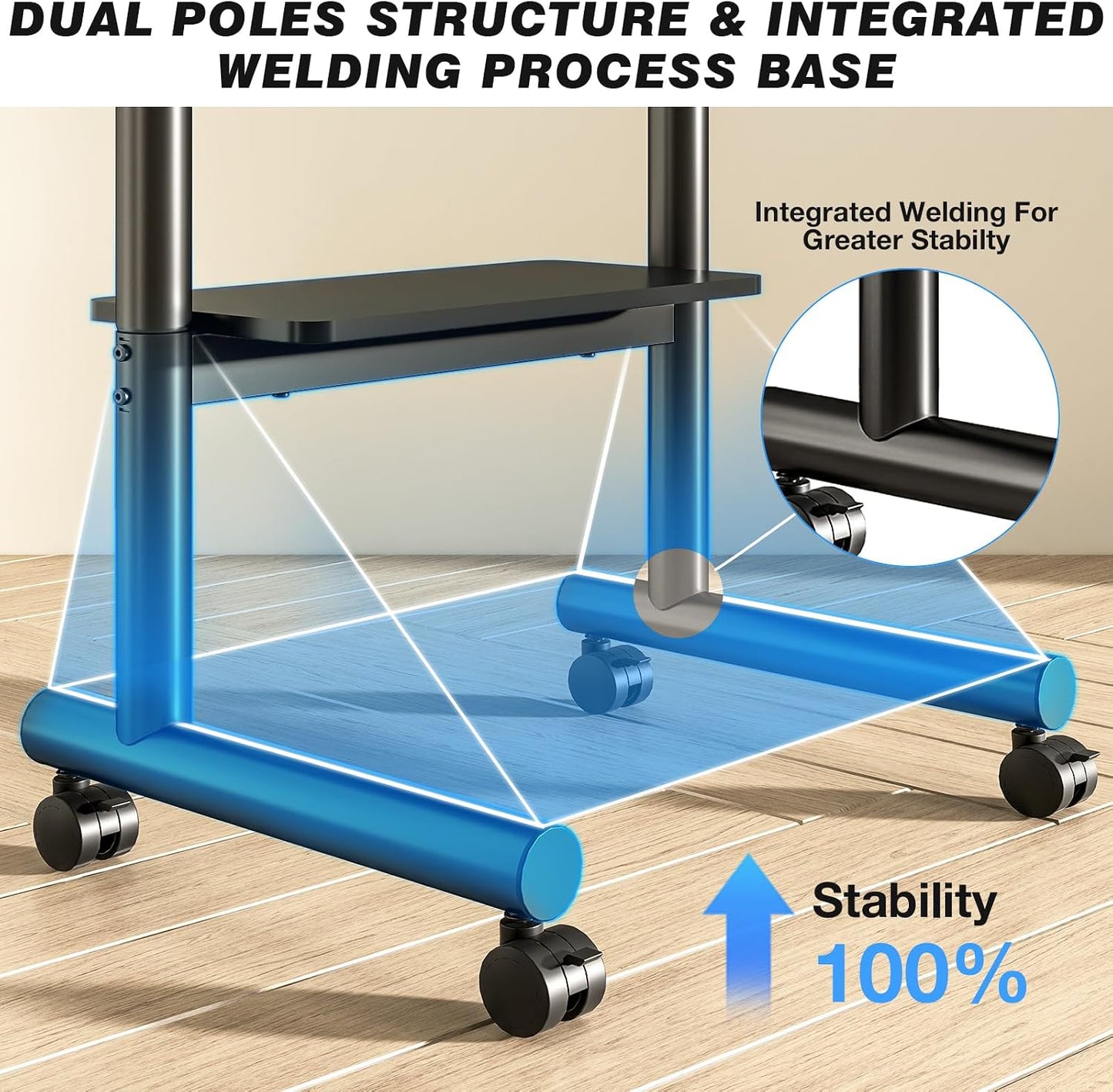 Support TV Roulettes Support TV Sur Pied Avec Roulettes Pour Téléviseurs 32 À 70 Pouces LCD/LED/OLED, Support Tele Mobile Universel Réglable En Hauteur Jusqu'À 50 Kg, Max. VESA 400X400 Mm