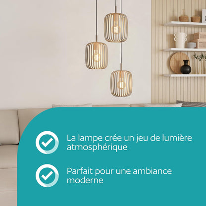 Suspension Luminaire Romazzina, Lustre À 3 Lampes Pour Salon Et Salle | À Manger, Lampe De Plafond Suspendue, Métal Couleur Sable, Douille E27, Ø 46 Cm