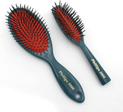 Lot De Brosses À Cheveux Rembourrées 3000 + 5000 – Taille Sac À Main + Brosses De Taille Complète, Couleur Sarcelle Avec Motifs Floraux, Brosses À Cheveux En Nylon Pour Femme