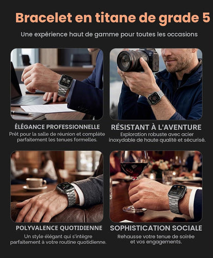 CRNS03 Bracelet En Titane Pour Apple Watch Ultra 3/2/1 49Mm & Series 11/10 46Mm, Bracelet Iwatch Ultra Ajustable Avec Fermoir Papillon, Bracelet De Montre Titane Homme Confortable