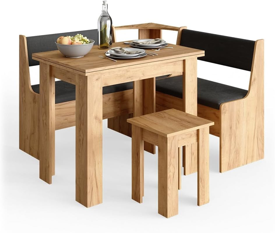 Banc D'Angle Roman, Chêne Doré, 76.6X41.5Cm | Adapté À Une Installation D’Angle Dans Les Cuisines Et Les Salles À Manger