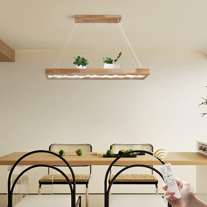 Suspension En Bois À Led, Lampe À Suspension Rustique En Bois À Intensité Variable Pour Table À Manger, Hauteur Réglable, 40W, 100 CM