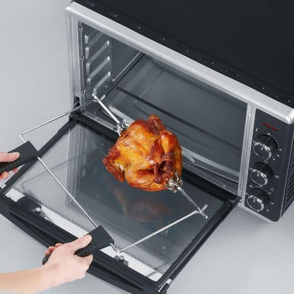 Mini-Four À Chaleur Tournante 42 L Avec Pierre À Pizza Et Tournebroche, Four Posable 1 800 W Design Élégant, Électrique Avec Minuteur 120 Min, Noir/Inox, to 2058