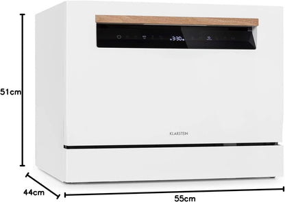 Lagoona Mini Lave-Vaisselle Autonome : CEE F, 1380W, 6 Couverts, Consommation D'Eau: 6,5L, 7 Programmes plus Séchage Supplémentaire, 49 Db, Panneau De Commande Tactile Noir, Blanc