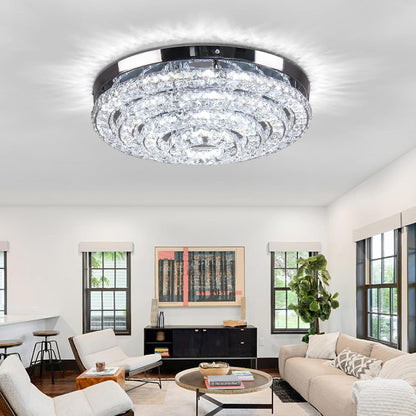 Lustre En Cristal Plafonnier Encastré Moderne Grand Lustre LED Entrée Chambre Salon Salle À Manger (Blanc Froid 6000K)