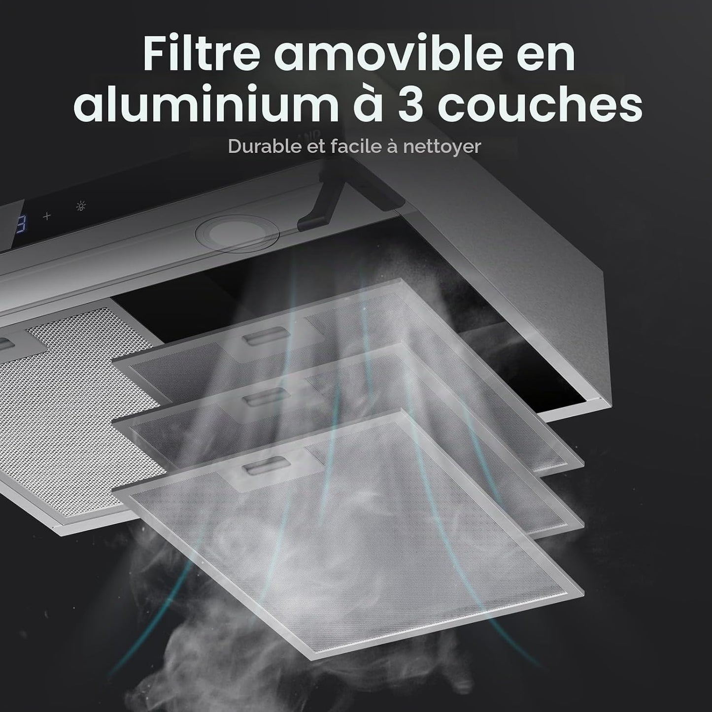Chef UC60SS Hotte Aspirante Design À Double Moteur 60Cm Hotte Aspirante Silencieuse 333 M³/H Touch Control Hotte Sous Plan Hotte Aspirante Acier Inoxydable Argenté Avec Filtre À Charbon Actif