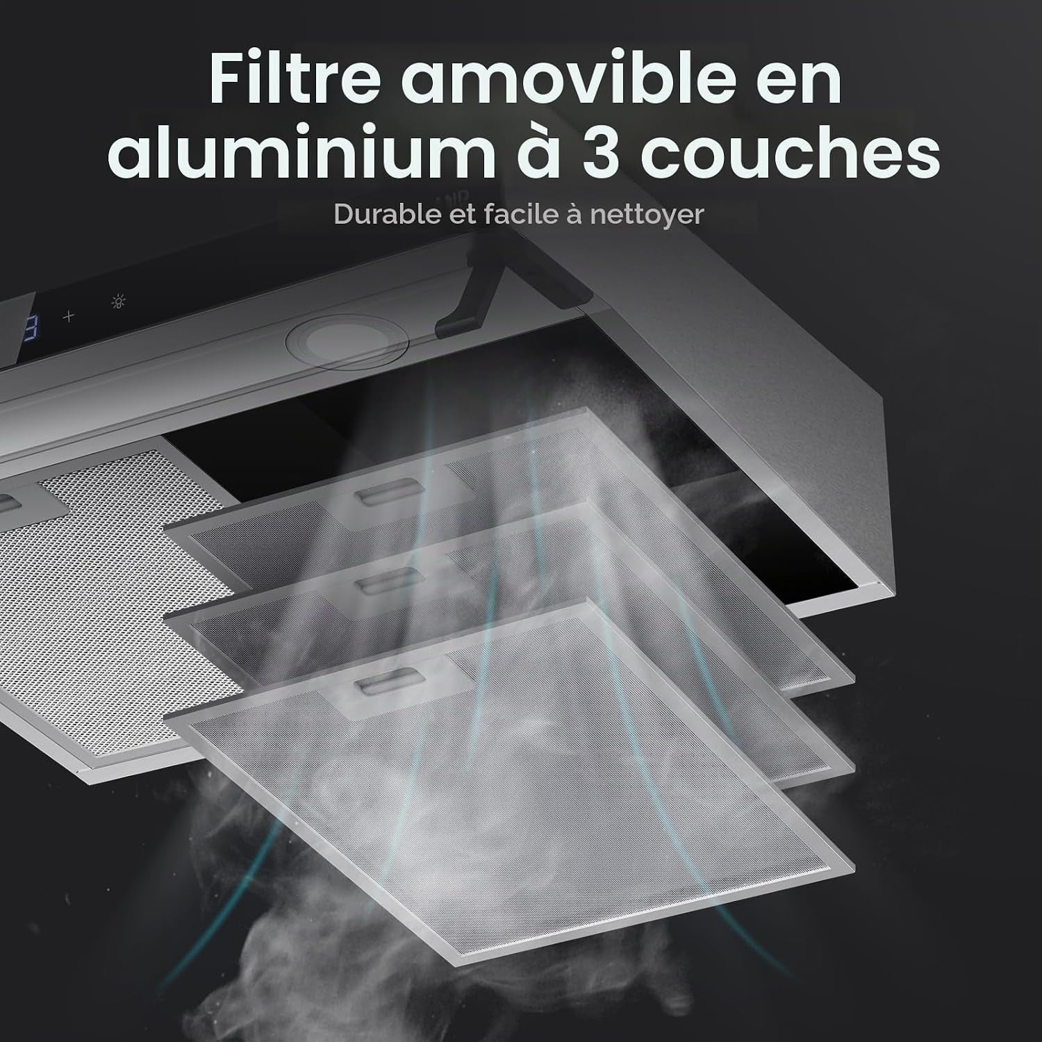 Chef UC60SS Hotte Aspirante Design À Double Moteur 60Cm Hotte Aspirante Silencieuse 333 M³/H Touch Control Hotte Sous Plan Hotte Aspirante Acier Inoxydable Argenté Avec Filtre À Charbon Actif