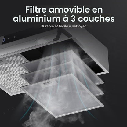Chef UC60SS Hotte Aspirante Design À Double Moteur 60Cm Hotte Aspirante Silencieuse 333 M³/H Touch Control Hotte Sous Plan Hotte Aspirante Acier Inoxydable Argenté Avec Filtre À Charbon Actif