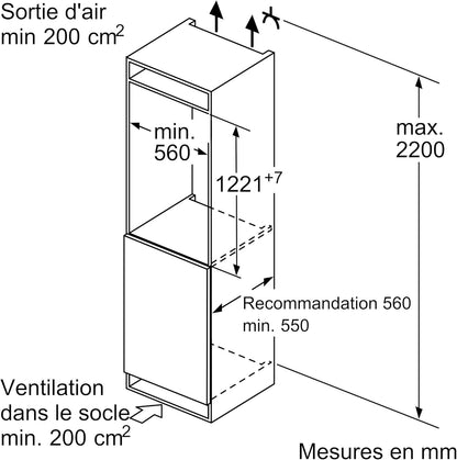 KIR41VFE0, Série 4, Petit Réfrigérateur, Encastrable, 122,5 X 56 Cm, 204 L [Energy Class E]