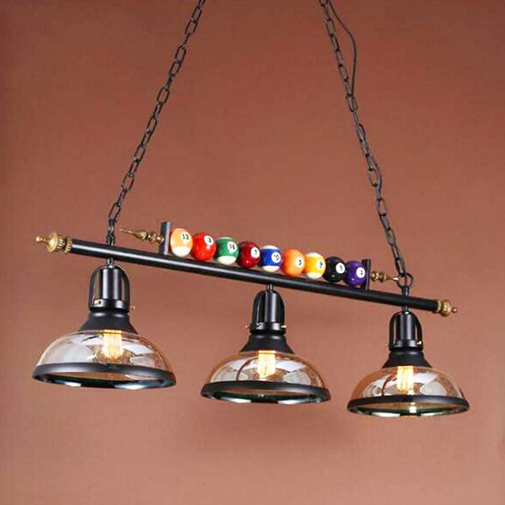 Lustre Billard E27 Luminaire Suspendu 3 Lumières Abat-Jour En Verre Plafonnier En Métal Industriel Lampe À Suspension En Fer Noir Salon Corridor Club Chambre Cuisine Billard Hall Éclairage