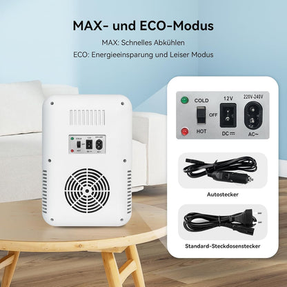 Mini Frigo 8L Avec Miroir LED, Mini Réfrigérateurs Portable, Petit Frigo Cosmetique 12V/220V, Frigo De Chambre Avec Fonction Chaud/Froid, Miroir De Maquillage Led Pour Voitures,Blanc