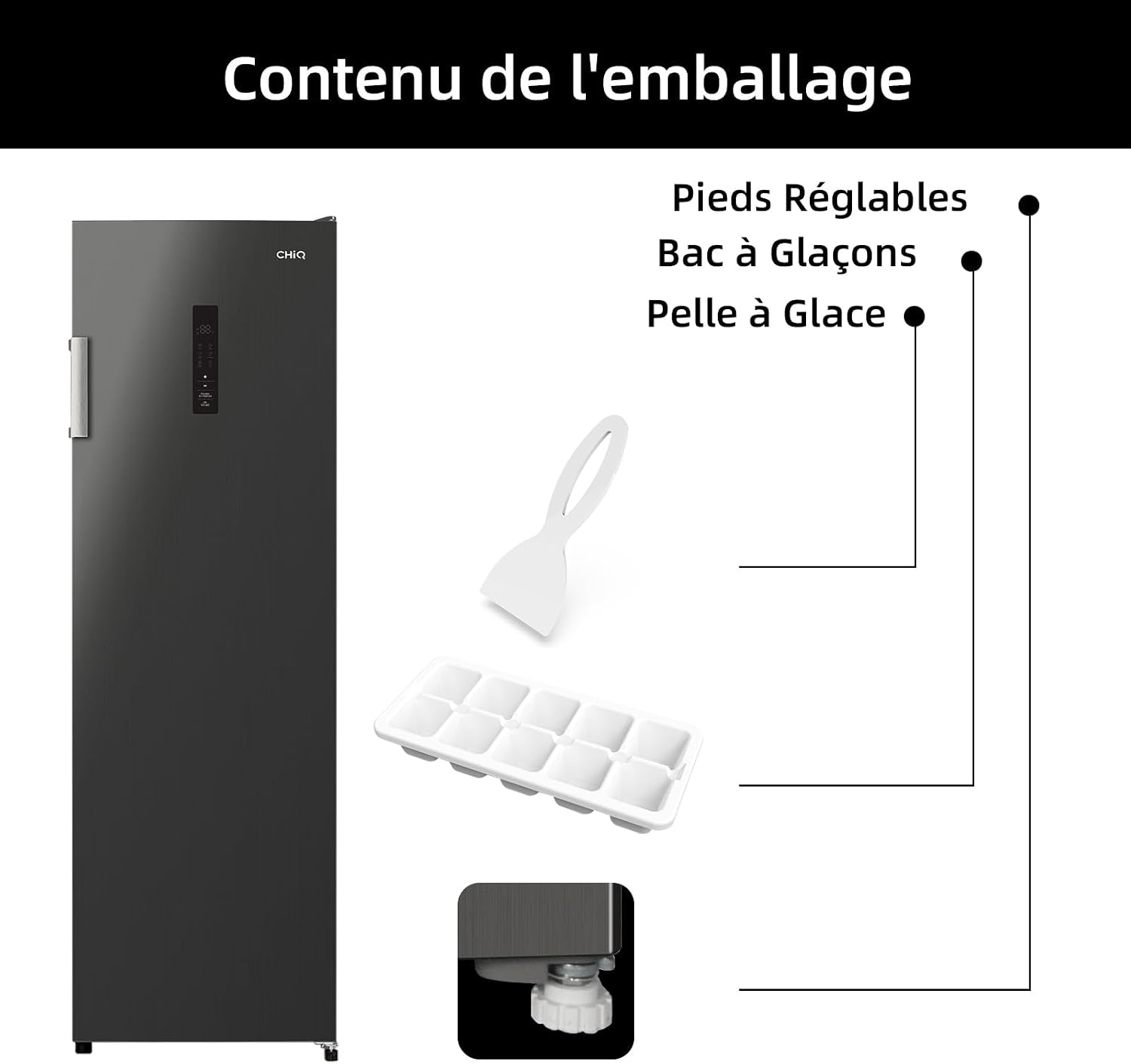 Congélateur Armoire 206L No Frost Inverter Noir (CSD206NEID) | Multi Air Flow, Ultra-Bas -32°C, Silencieux 39Db, Réfrigérateur Congélateur Commutable, Hauteur 1705Mm