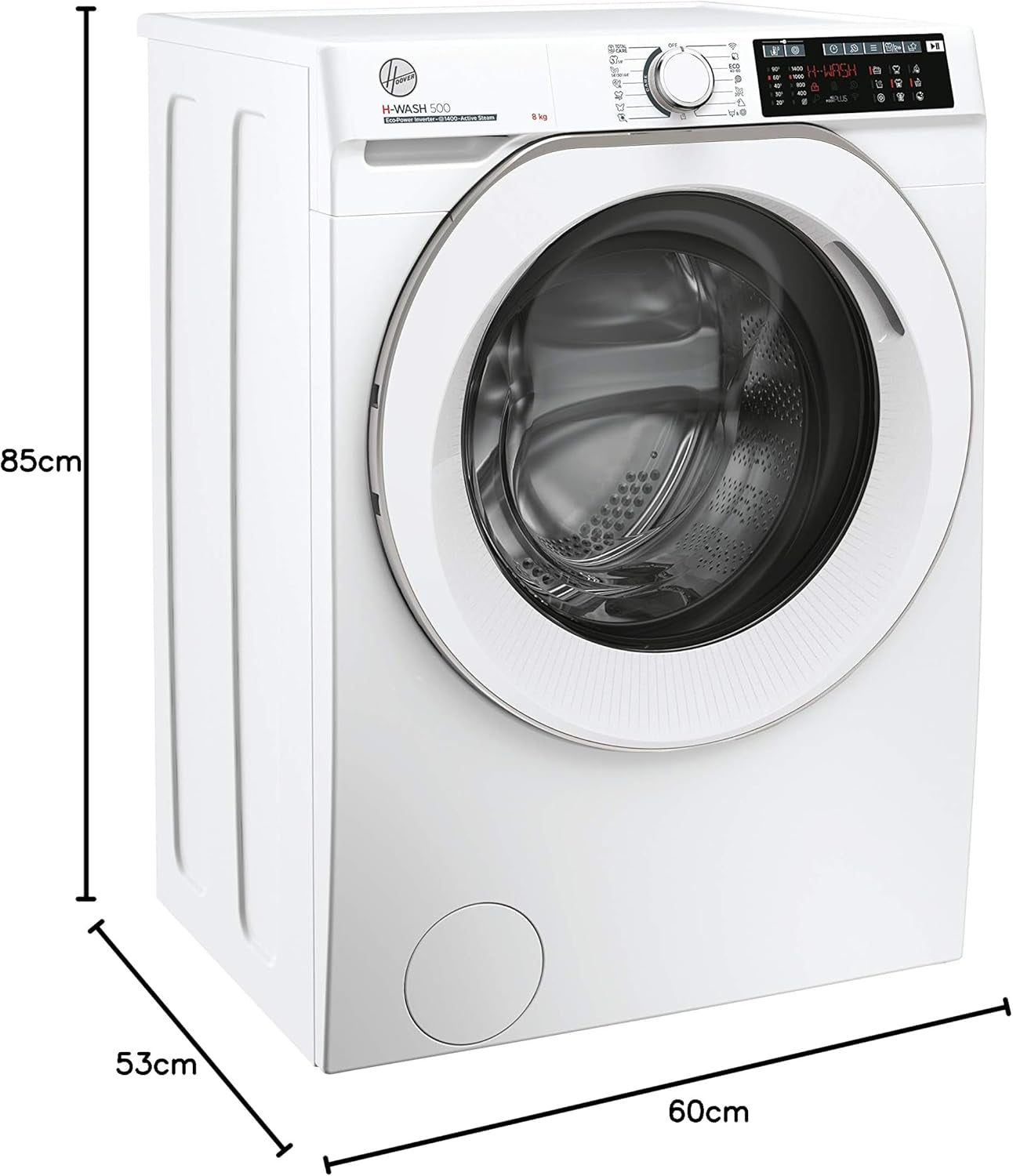 HW 48AMC/1-S H-WASH 500 Machine À Laver Intelligente 8 Kg, 1400 Tours, Wi-Fi + Bluetooth, Charge Avant, Fonction Vapeur, Moteur Onduleur, Libre Installation, 60-54-85 Cm, Blanc, Classe A