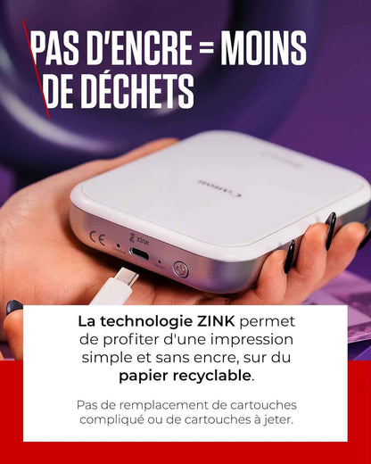 Canon ZOEMINI 2 Imprimante Photo Portable Bluetooth + 10 Papiers Photo | Impression Thermique Sans Encre ; Photos Résistantes À L'Eau Et Déchirures, Tirage Sans Bordure, 20 Photos Par Charge