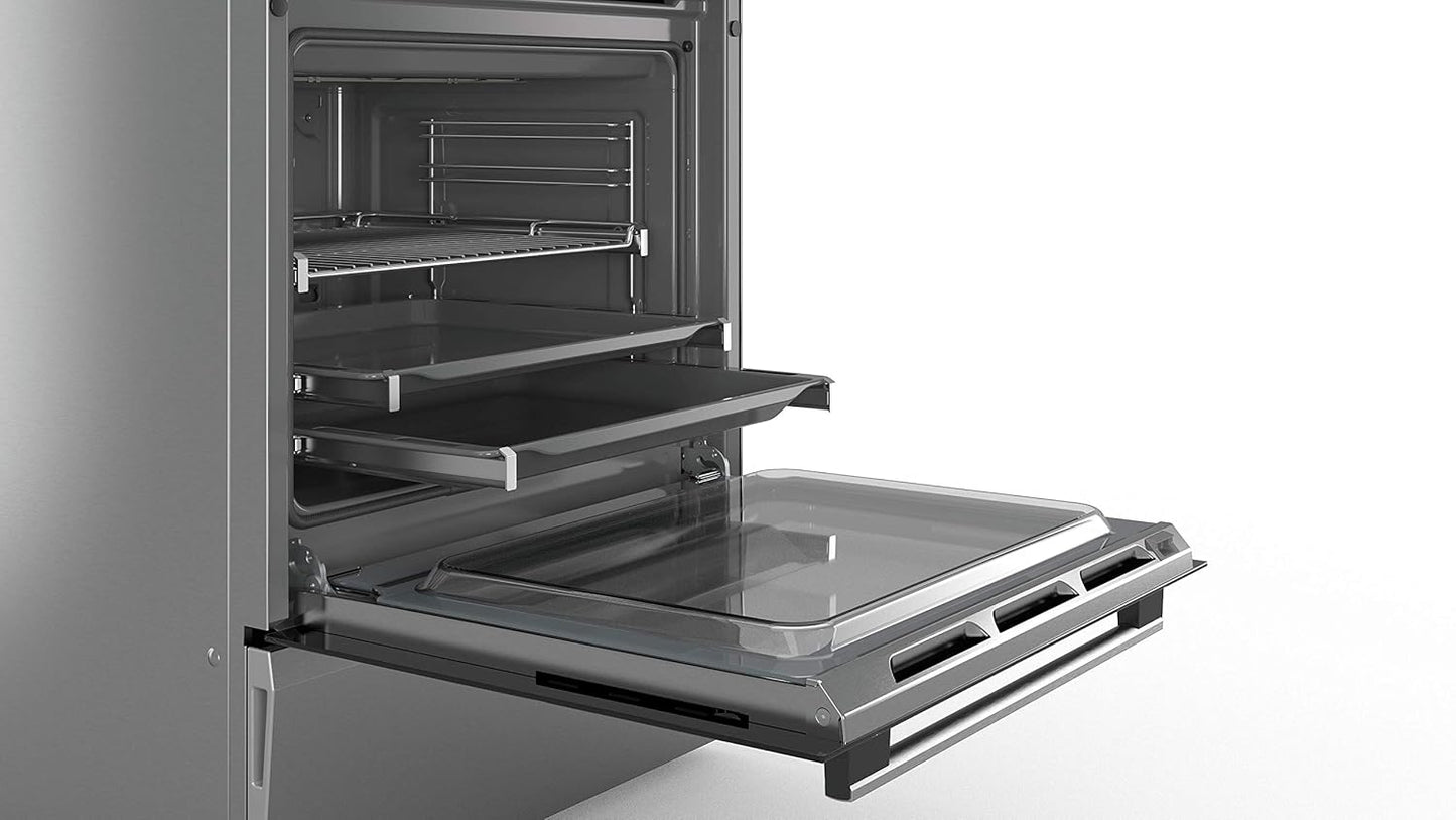 Serie 6 HKS79U250 Four Et Cuisinière Noir, Argent Plaque Avec Zone À Induction a - Fours Et Cuisinières (Cuisinière, Noir, Argent, Rotatif, Tactil, Acier Inoxydable, Devant, 1,2 M)