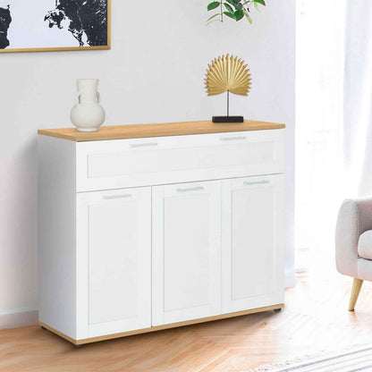 - Buffet 100 Cm VITO 3 Portes Et 1 Tiroir Blanc Et Plateau Bois
